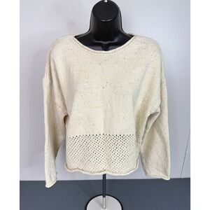 Fate Women's Crochet Knit Pullover Boho Sweater Cream Size Small Cozycore